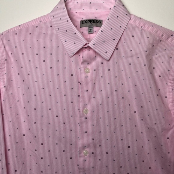 Express Fitted Pink Button Collared Dress Shirt - Picture 2 of 6